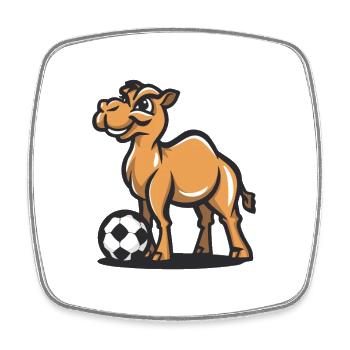 Camel with Soccer Cartoon - Square fridge magnet - white - Front