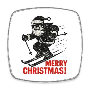 Grunge Ski-Weihnachtsmann mit Spruch Merry Xmas - Viereckiger Kühlschrankmagnet - Weiß - Vorne