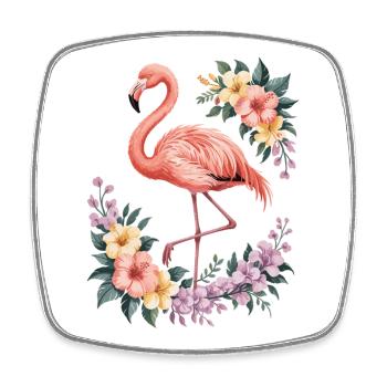Tropical flamingo with flowers - Square fridge magnet - white - Front