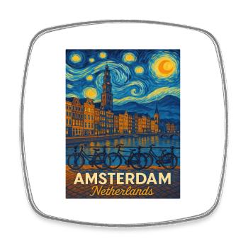 Amsterdam, Netherlands - Square fridge magnet - white - Front