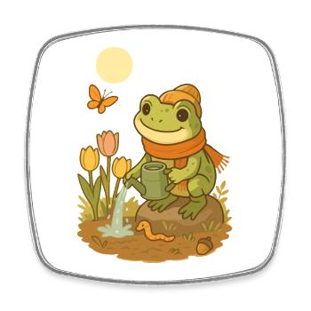 Spring Frog – Cozy Frog in the Garden - Square fridge magnet - white - Front