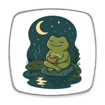 Frosch bei Mondschein – Achtsam & Cozy - Viereckiger Kühlschrankmagnet - Weiß - Vorne