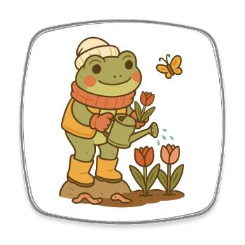 Frühlings Frosch – Blumengarten Frogcore - Viereckiger Kühlschrankmagnet - Weiß - Vorne