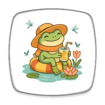 Summer Frog – Cozy Frog with Lemonade - Square fridge magnet - white - Front