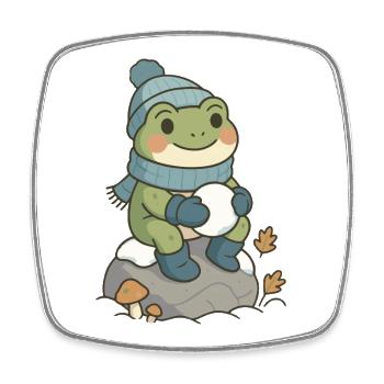 Winter Frosch – Cozy Frog mit Schneeball - Viereckiger Kühlschrankmagnet - Weiß - Vorne