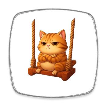 Grim Cat on Swing Cartoon Playground - Square fridge magnet - white - Front
