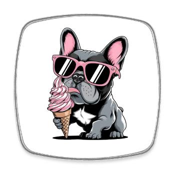  Französische Bulldogge Mit Eiscreme Und - Square fridge magnet - white - Front