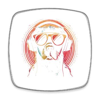 Neon dog with sunglasses and headphones - Square fridge magnet - white - Front