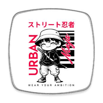 Urban Ninja Kawaii Street Samurai Streetwear Manga - Square fridge magnet - white - Front