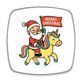 Cute Santa Claus rides unicorn Merry Christma - Square fridge magnet - white - Front