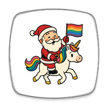 Cute Santa Claus rides unicorn with rainbow - Square fridge magnet - white - Front