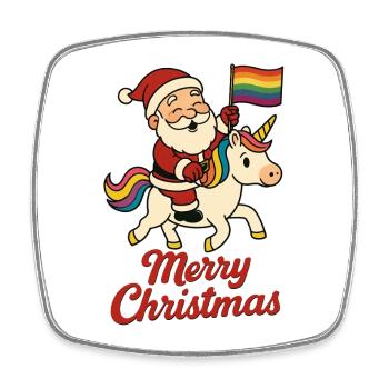 Weihnachtsmann auf Einhorn mit Regenbogenfahne - Viereckiger Kühlschrankmagnet - Weiß - Vorne
