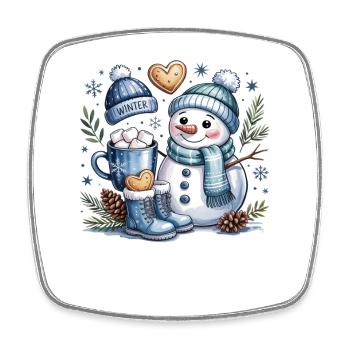 Bonhomme de neige magique d’hiver Cacao - Magnet carré - blanc - Devant