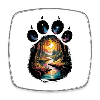 Nature landscape in paw print at night with - Square fridge magnet - white - Front