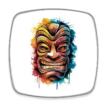 Masque Tiki coloré Artwork avec Living - Magnet carré - blanc - Devant