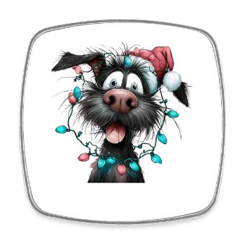 Weihnachtswuff mit Lichterkette - Viereckiger Kühlschrankmagnet - Weiß - Vorne