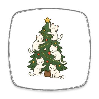 Whiskered Christmas Tree Crew, Love Cats, Kittens  - Square fridge magnet - white - Front