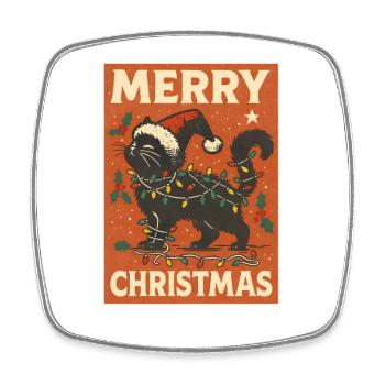Frohe Weihnachten Katze mit Lichtern - Viereckiger Kühlschrankmagnet - Weiß - Vorne