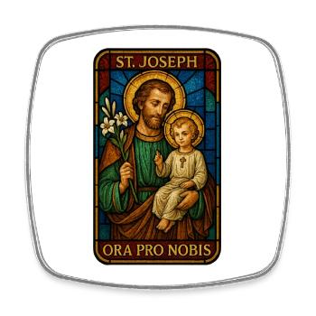 St Josef Ikon: Vater mit Kind - Viereckiger Kühlschrankmagnet - Weiß - Vorne