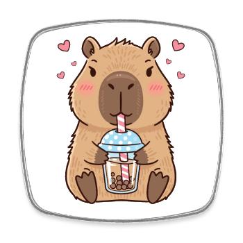 Capybara Bubble Tea Kawaii - Square fridge magnet - white - Front