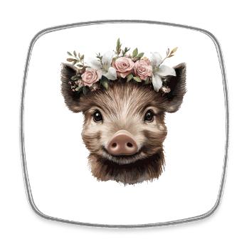 Schwein mit Blumenkronen Design - Viereckiger Kühlschrankmagnet - Weiß - Vorne