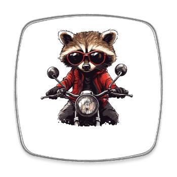 Waschbär auf Motorrad im Retro-Look - Viereckiger Kühlschrankmagnet - Weiß - Vorne