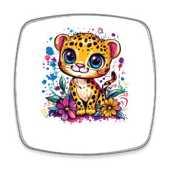 Bunter Leopardenjunge mit Blumen - Viereckiger Kühlschrankmagnet - Weiß - Vorne