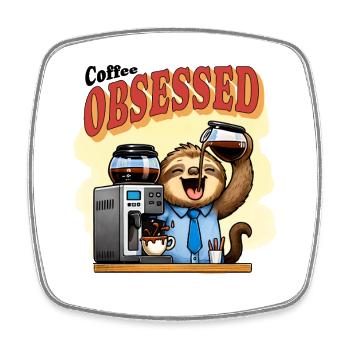 Coffee Obsessed Sloth Caffeine - Square fridge magnet - white - Front