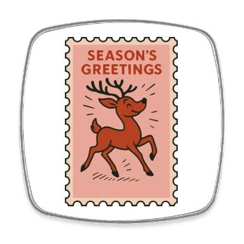 Vœux de saison Renne Timbre Vacances Fun - Magnet carré - blanc - Devant