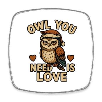 Owl You Need Is Love Weihnachtseule - Viereckiger Kühlschrankmagnet - Weiß - Vorne