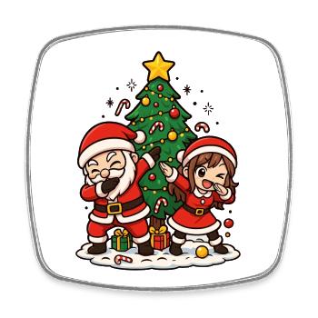 Dabbing Santa & Mrs Claus Kawaii Shirt - Viereckiger Kühlschrankmagnet - Weiß - Vorne