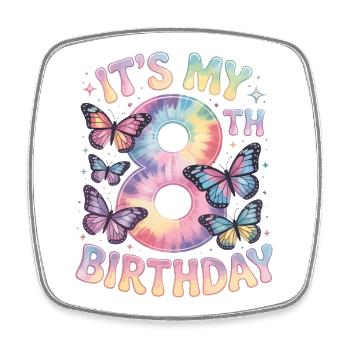 8th Birthday Rainbow Butterfly Decoration - Square fridge magnet - white - Front