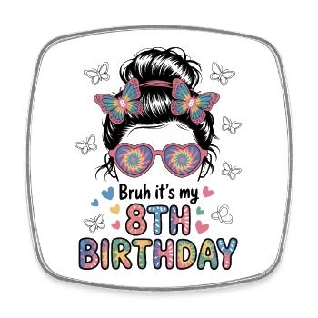 Bruh Es Ist Mein 8. Geburtstag Messy Bun - Viereckiger Kühlschrankmagnet - Weiß - Vorne