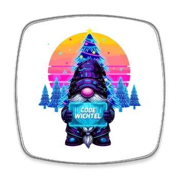 Cyberpunk Code Wichtel - Synthwave Xmas Nerd - Viereckiger Kühlschrankmagnet - Weiß - Vorne