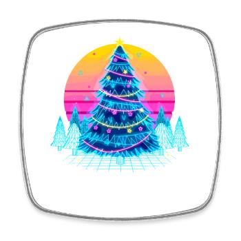 Neon Weihnachtsbaum Sonnenuntergang - Viereckiger Kühlschrankmagnet - Weiß - Vorne