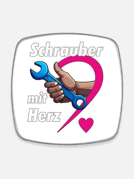 Schrauber mit HERZ - Viereckiger Kühlschrankmagnet - Weiß
