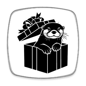 Otter in Geschenkbox Weihnachtsmotiv - Viereckiger Kühlschrankmagnet - Weiß - Vorne