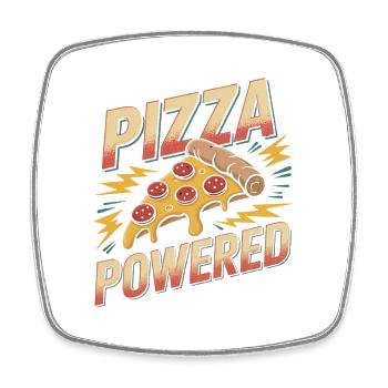 Pizza Powered - Pizza Rétro - Magnet carré - blanc - Devant
