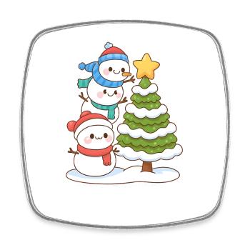 Verschneites Trio und Tannenbaum-Charme - Viereckiger Kühlschrankmagnet - Weiß - Vorne