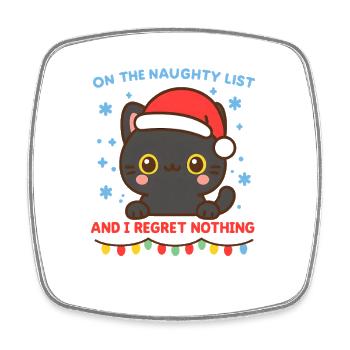 Cat in Santa Hat Naughty List, Christmas  - Square fridge magnet - white - Front