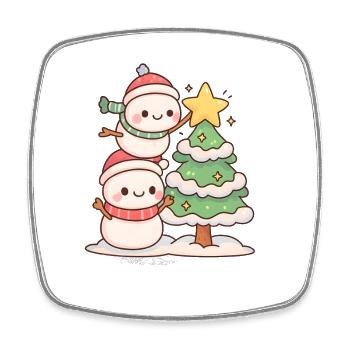 Verschneites Duo mit Tannenbaum, Schneemann - Viereckiger Kühlschrankmagnet - Weiß - Vorne