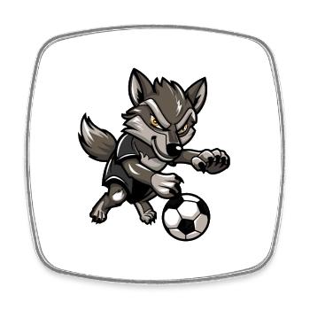 Wolfsoccer Animierter Wolf - Viereckiger Kühlschrankmagnet - Weiß - Vorne