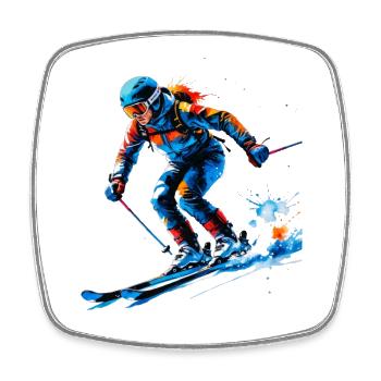 Paint splash ski movement - Square fridge magnet - white - Front