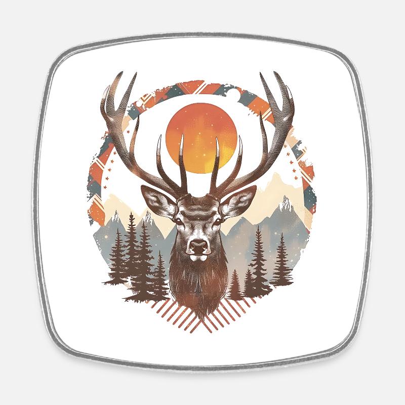 Deer under the sun in the forest - Square fridge magnet - white