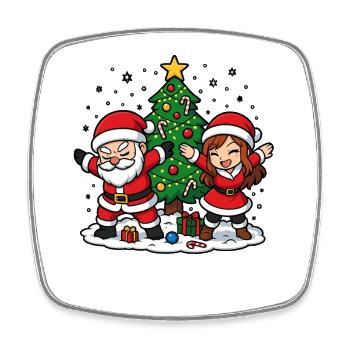 Dabbing Santa & Mrs. Claus at the Christmas Tree - Square fridge magnet - white - Front