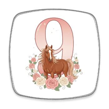 9ème Anniversaire Fille, Cheval, Poney, 9 ans - Magnet carré - blanc - Devant