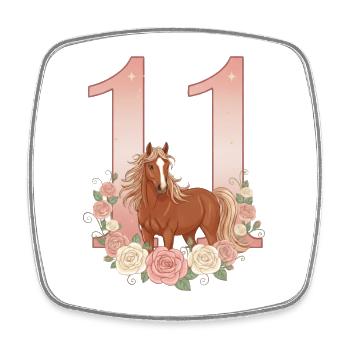11th Birthday Girl, Horse, Pony, 11 Years Old - Square fridge magnet - white - Front