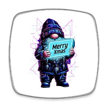 Merry Xmas - Synthwave Wichtel 80s Cyberpunk - Viereckiger Kühlschrankmagnet - Weiß - Vorne