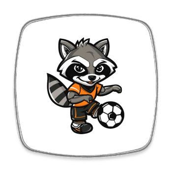 Waschbär Fußball-Maskottchen  - Viereckiger Kühlschrankmagnet - Weiß - Vorne