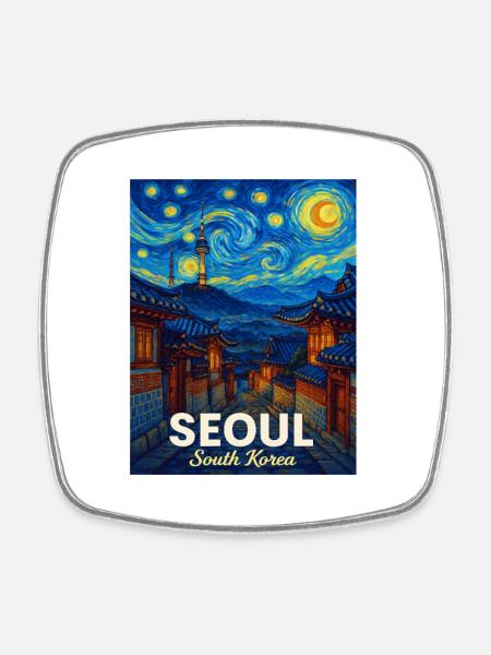 Seoul Südkorea - Viereckiger Kühlschrankmagnet - Weiß